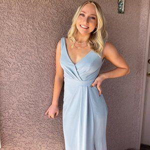 Davids Bridal Light Dusty Blue Bridesmaid Dress
